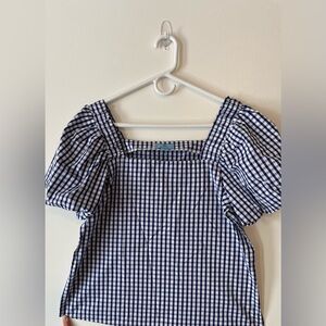 CeCe Navy and White Checkered Blouse